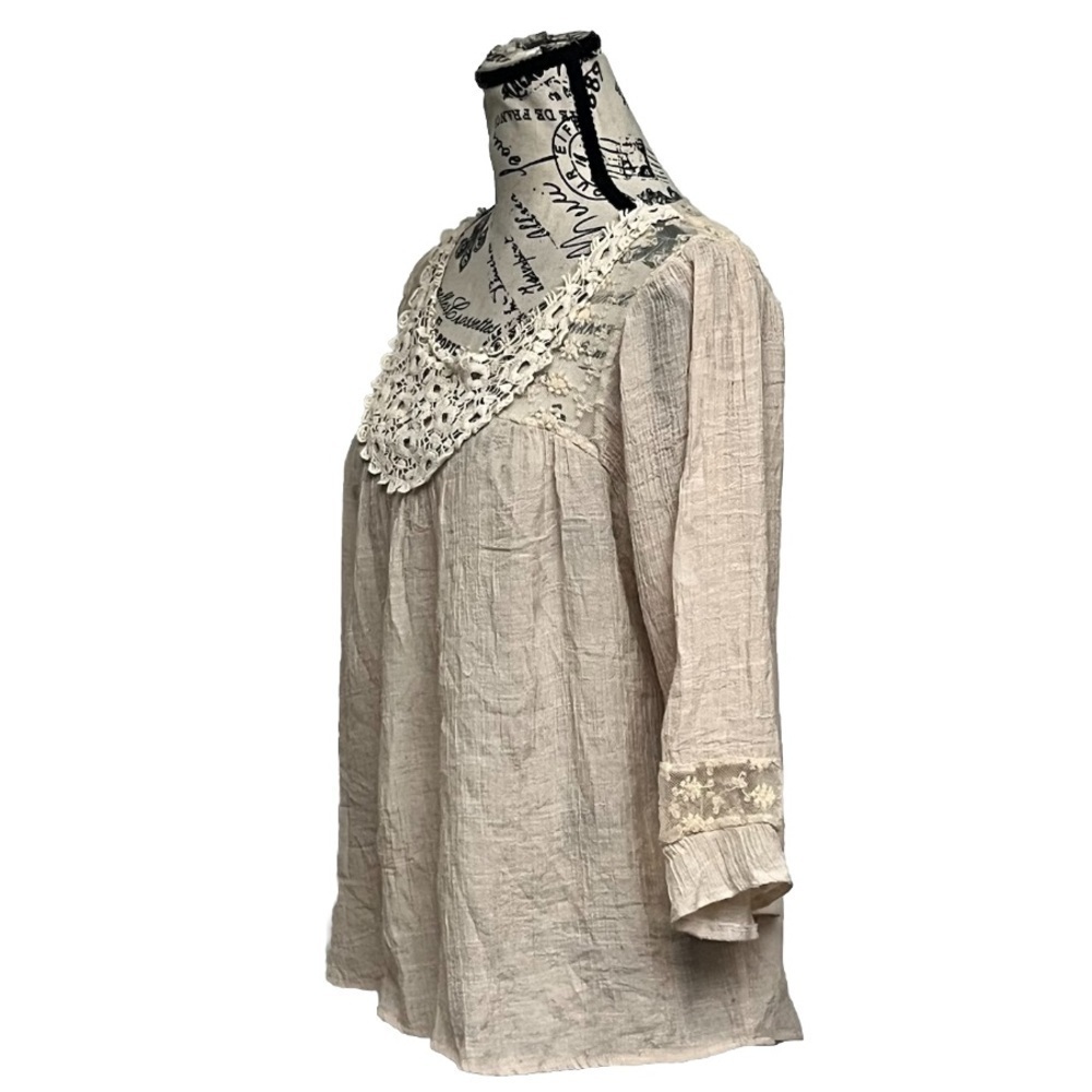 Jolt Ivory Lace Crochet Peasant Tunic Top M Boho Lagenlook Coastal Western - Picture 3 of 9